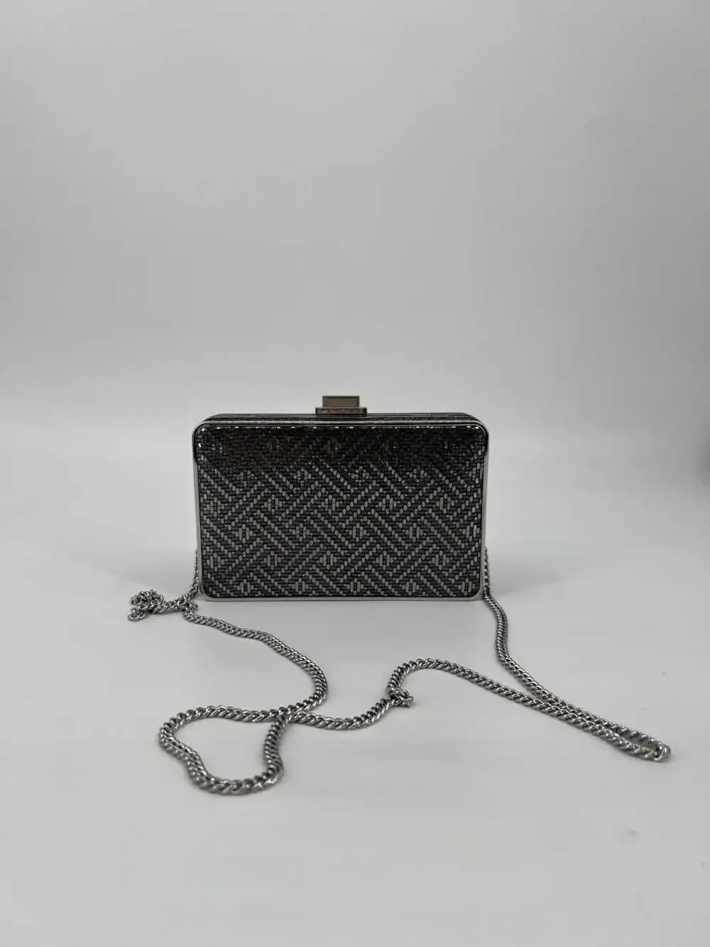 Michael Kors Metallic Silver Clutch | Textured Textile, Chain Strap, OS